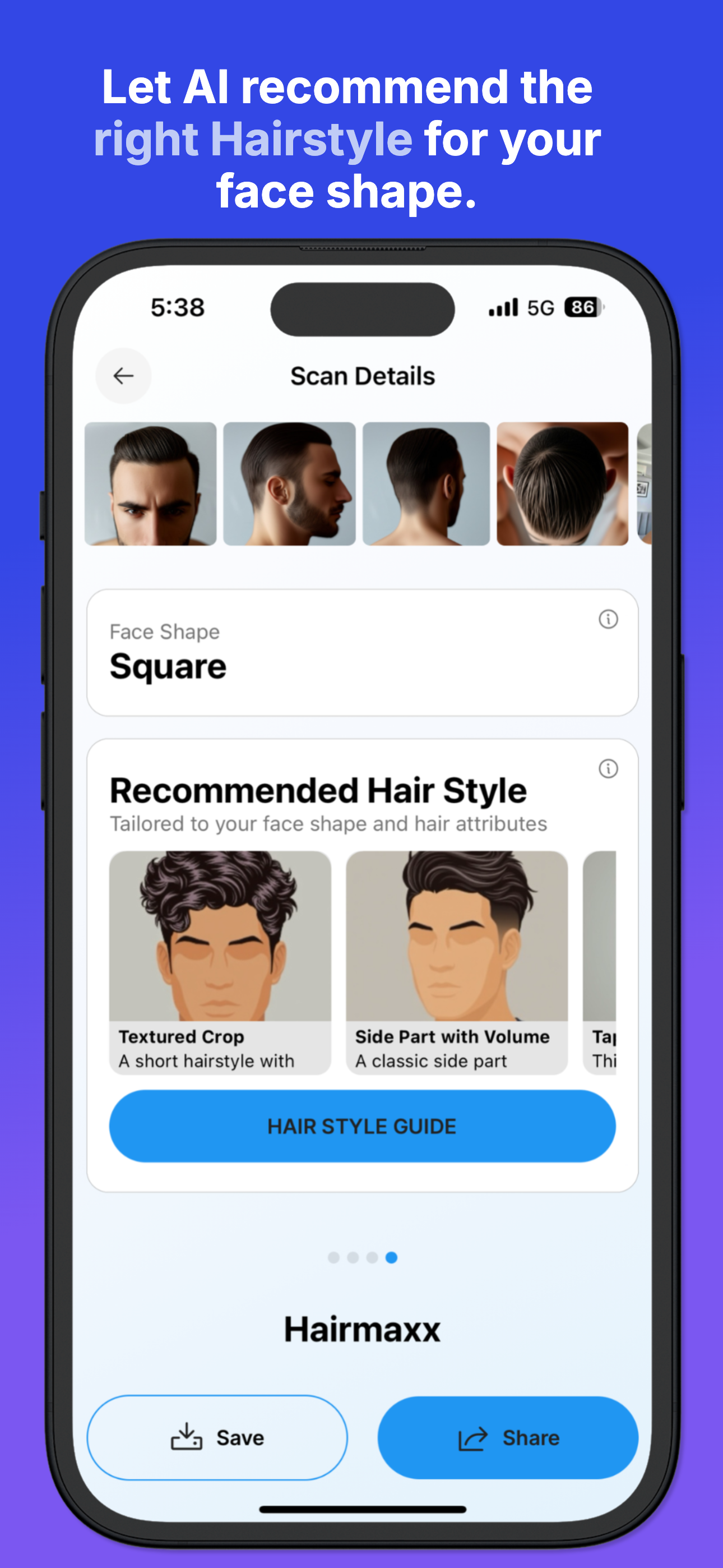 AI Hairstyle Recommendation example shown on a mobile phone screen